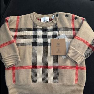 Burberry Beige and Red Checkered Kids Sweater